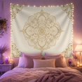 thumbnail image 2 of Golden Mandala with Scrollwork on Ivory Background, Mystical Vintage for Boho Decor Lovers, Elegant Ornamental Wall Art, Housewarming Gift, Tapestry Wall Hanging for Bedroom and Living Room, 2 of 7