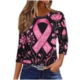 thumbnail image 4 of Nfurl Breast Cancer Shirts for Women Pink Ribbon Print Loose Casual 3/4 Sleeve T Shirts Inspirational T-shirts Breast Cancer Awareness Clothes Pink,XXL, 4 of 6