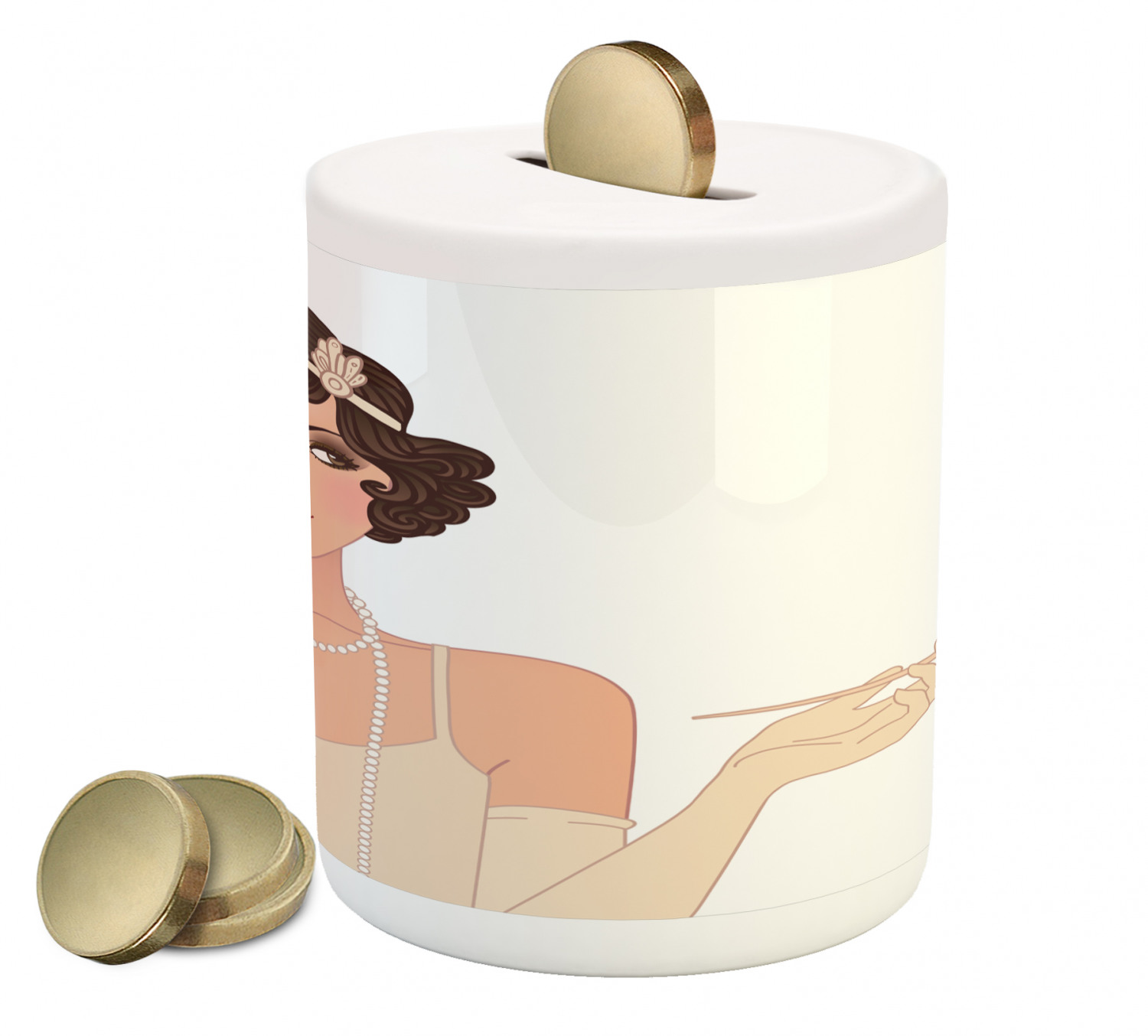 Pin up Girl Piggy Bank, Charming Lady with Heavy Eye Make up on with ...
