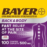 Bayer Back & Body Extra Strength Pain Reliever Aspirin w Caffeine, 500mg Coated Tablets, 100 Count