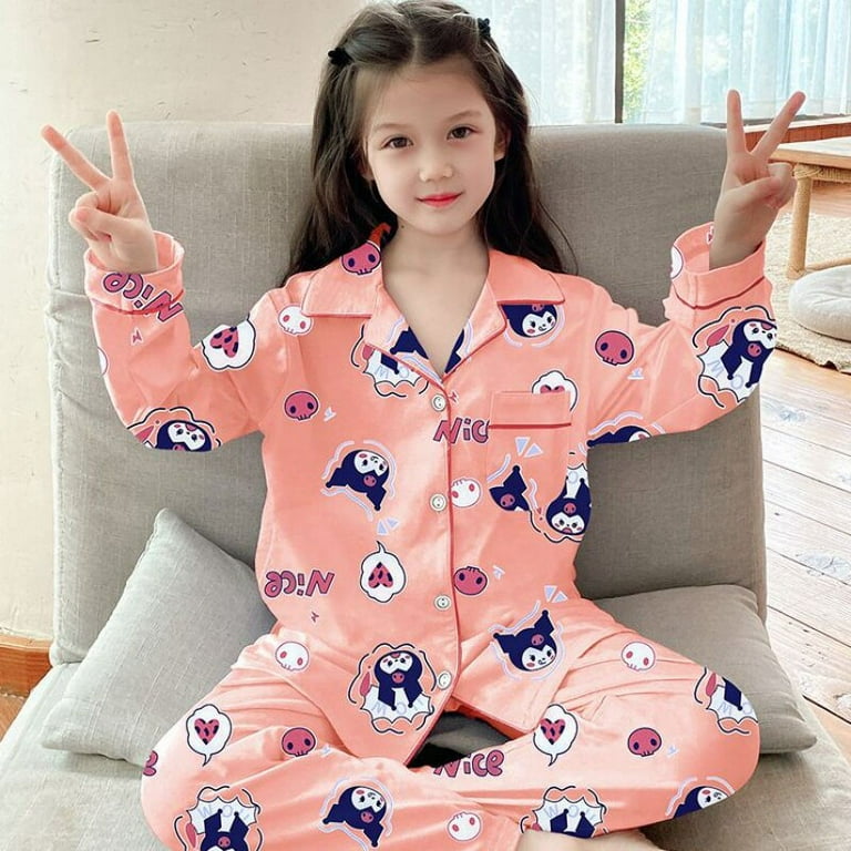 Kawaii Sanrio Hello Kitty Kuromi Spring and Fall Children's Pajamas Cartoon  Animation Girls Long-sleeved Pajamas Homewear Set