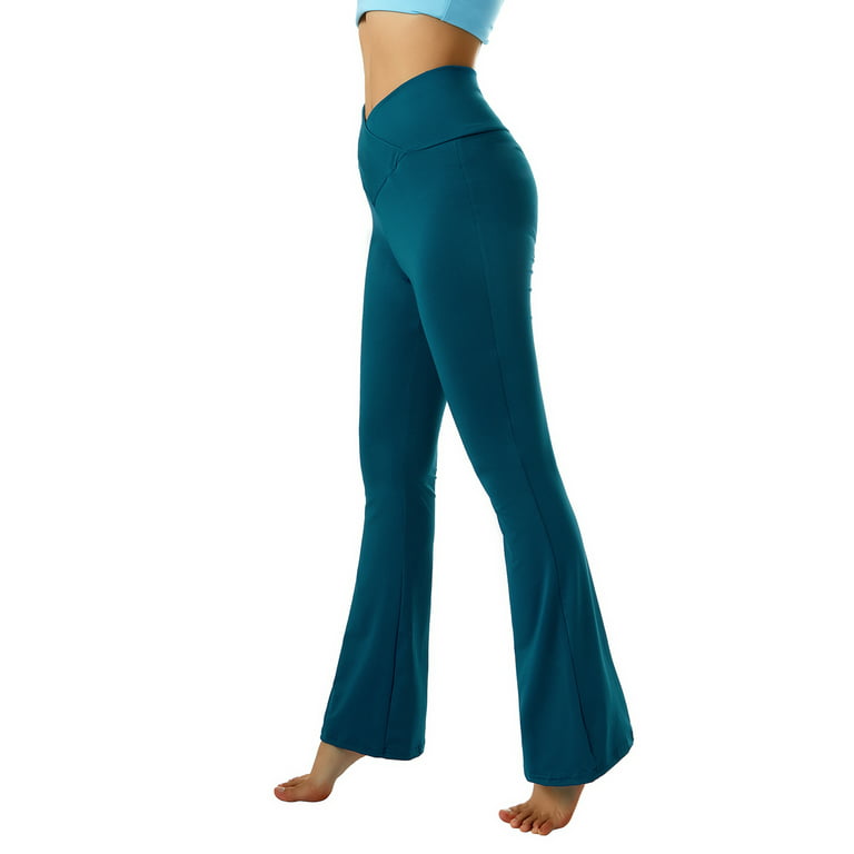 Ladies Yoga Pants Cross Waist Leggings Workout Skinny Flare Pants for  Fitness