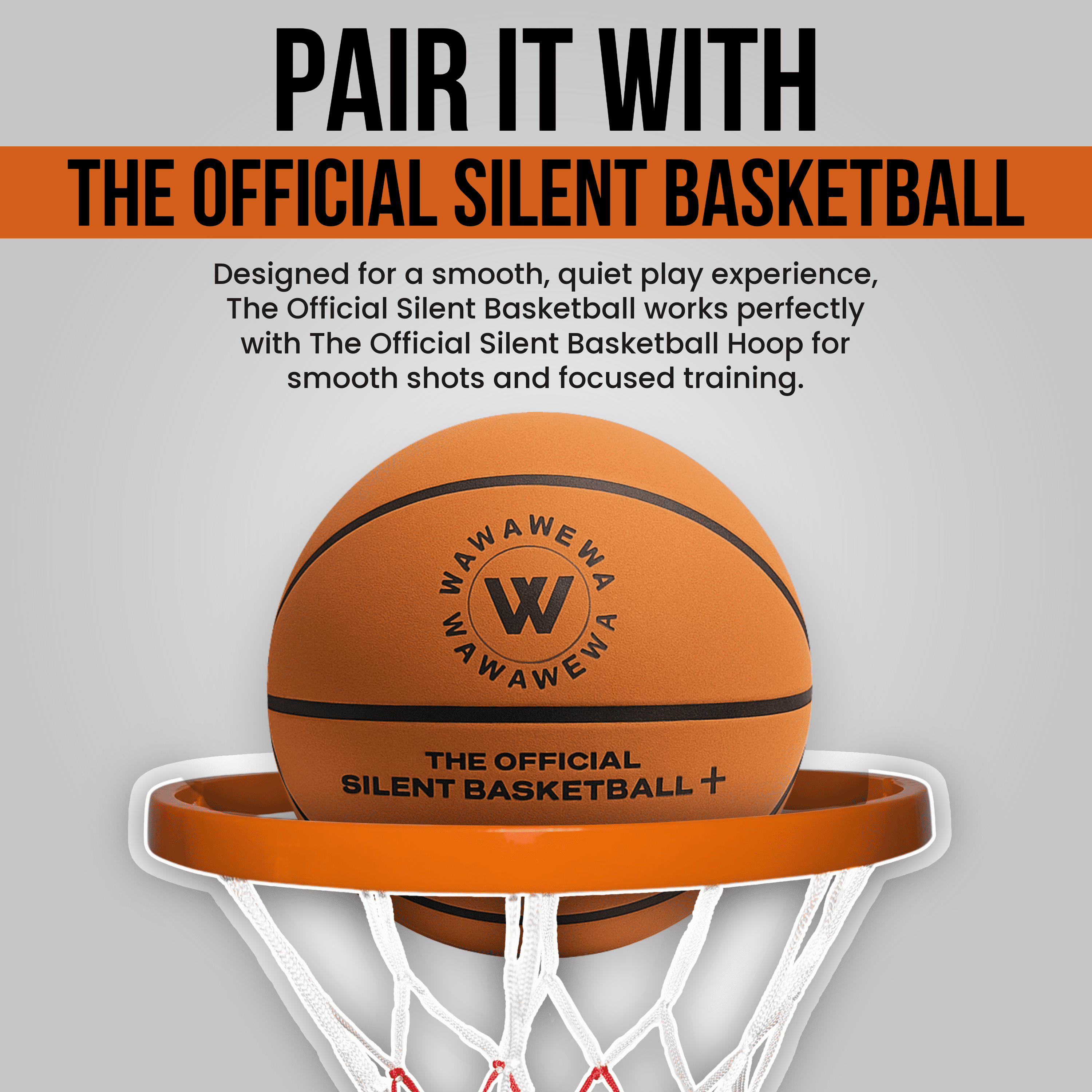 WAWAWEWA The Official Silent Basketball Hoop Indoor – Large Plastic Wall-Mounted Quiet Practice Hoop for Shooting & Skill Training (for Use with Silent Basketballs Only) – Adhesive or Screw Install