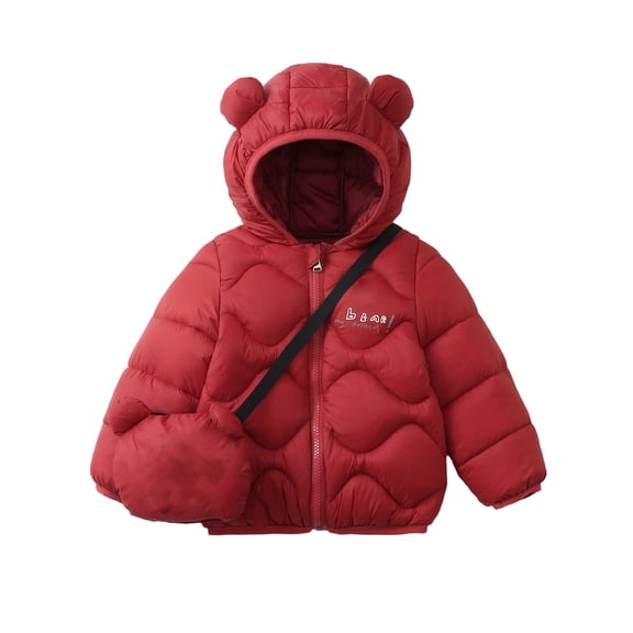 Abcomgle Toddler Girl Winter Coat 3t Cute Bear Ears and Bag Hooded Infant Outerwear Lightweight Puffer Padded Baby Winter Jacket Winter Warm Boys Winter Coat