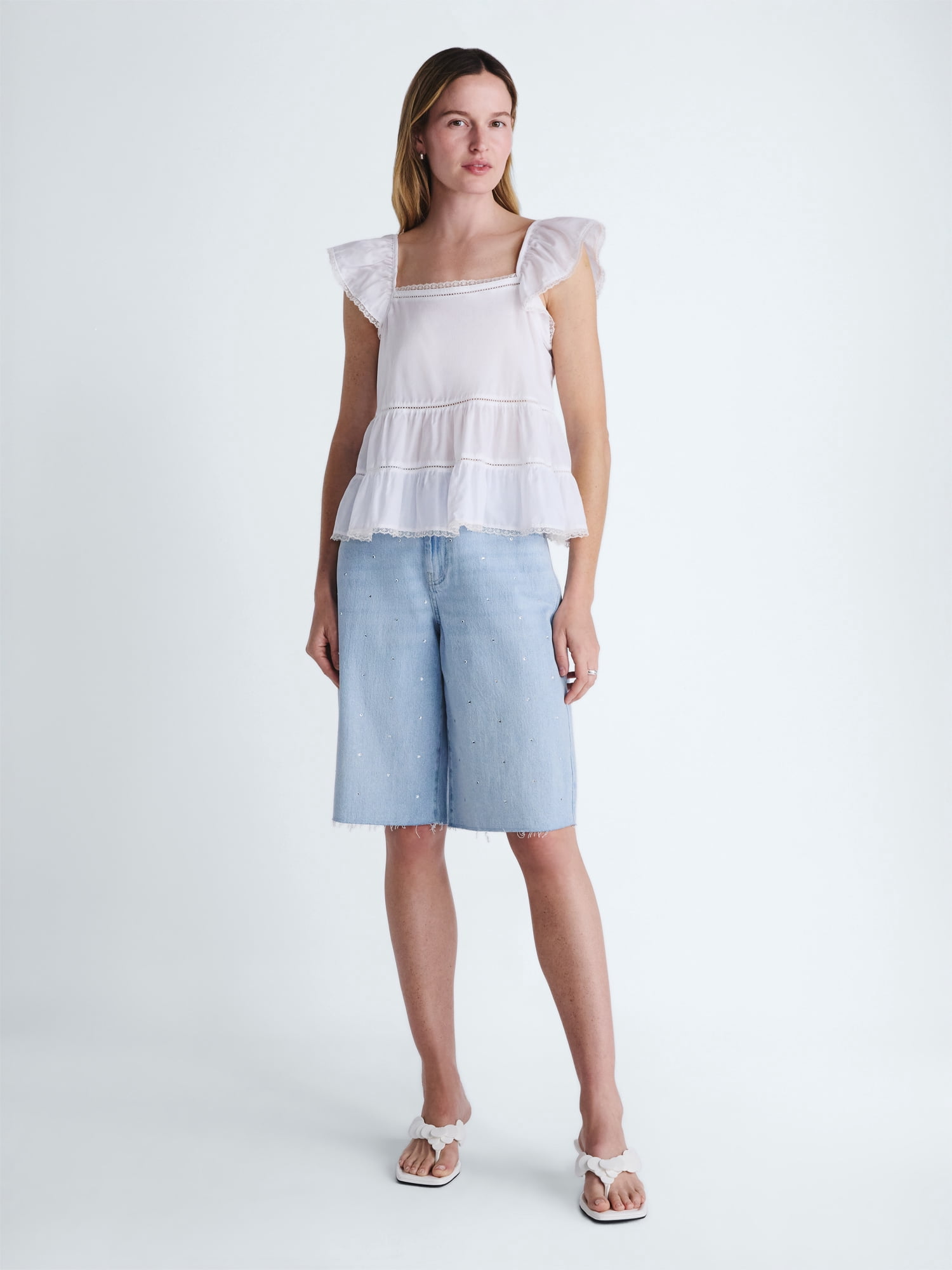 Scoop Women’s Flowy Lace Cotton Top, Sizes XS-XXL