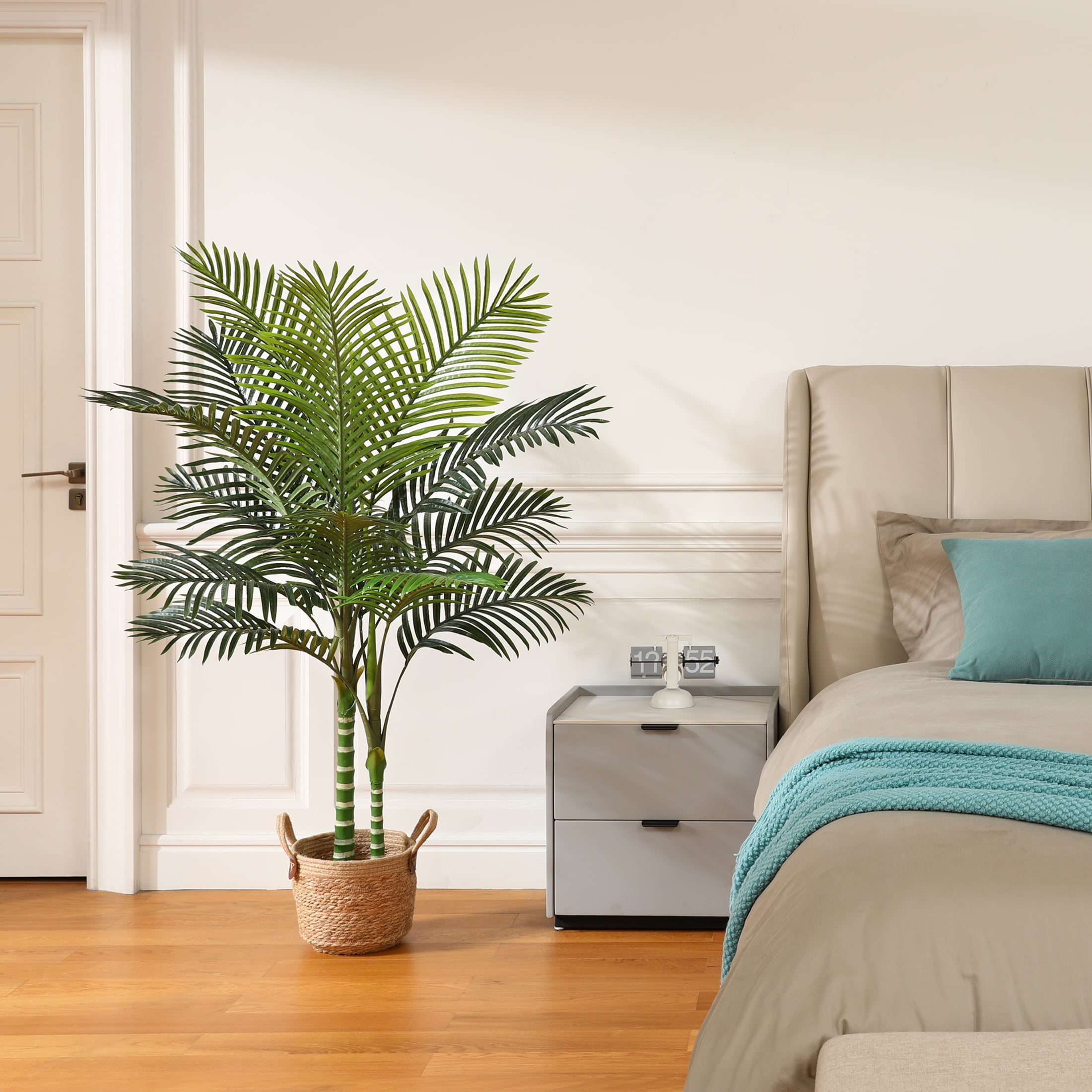 Artificial Golden Cane Palm Plants 5 Feet Fake Tree for Home Decor Indoor Outdoor Faux Areca Palm Tree in Pot for Home Office Perfect Housewarming Gift,Set of 1