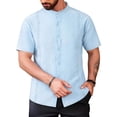 thumbnail image 2 of UVEASISHA Mens Summer Linen Shirts Casual Short Sleeve Button Down Shirt Classic Fit Lightweight Collarless Beach Shirts Stylish Tops Light Blue 3XL, 2 of 7