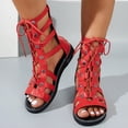 thumbnail image 2 of Rokment Womens Vintage Gothic Mid Calf Gladiator Flat Sandals Roman Beach Casual Studded Leather Lace up Wedge Low Heels Fisherman Dress Summer Shoes Red Size 8.5, 2 of 6