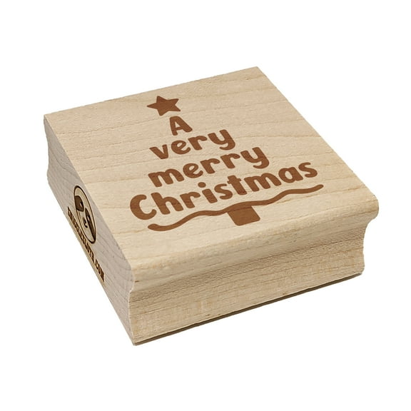 A Very Merry Christmas Tree Square Rubber Stamp Stamping Scrapbooking Crafting - Small 1.25in