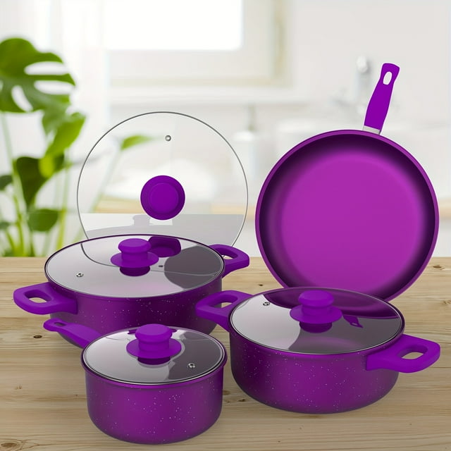 LOVEVER Induction Cookware Set 13 Pieces Washable Brush Resistant Non-Stick Pans With Gumwood Handles Kitchen Cookware Set With Frying Pan Stewing Pot And Stockpot Pan Outdoor Set Ho