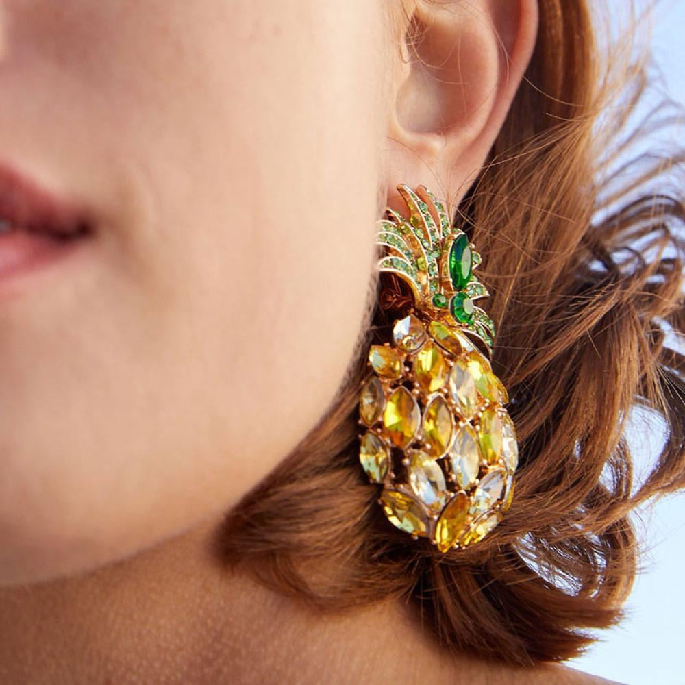 Pineapple Crystal Drop Dangle Earrings Rhinestone Statement Bohemian Earrings 
