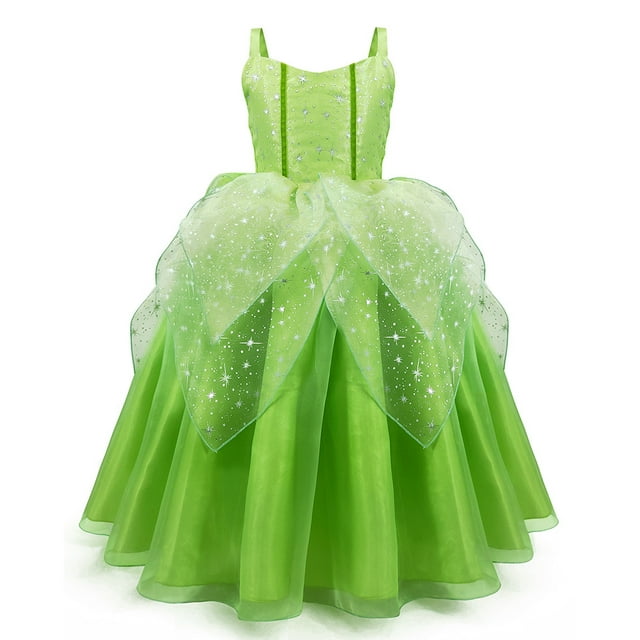 HAWEE Robe de Princesse Fée Clochette pour Fille Déguisement Costume Fleur Feuille Verte Lutins Fée Cosplay Vêtements