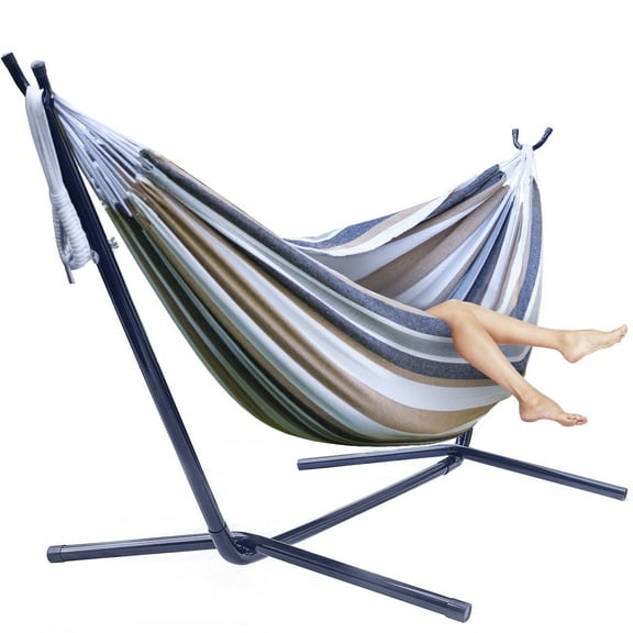 Sorbus Two Person Adjustable Hammock Bed with Steel Stand, Desert-Brown Blue