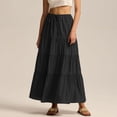 thumbnail image 3 of Women's Cotton Maxi Skirt, High Waist Elastic Lace-Up A-Line Swing Skirt, Bohemian Long Skirt for Beach, Vacation and Summer,Black,L, 3 of 9