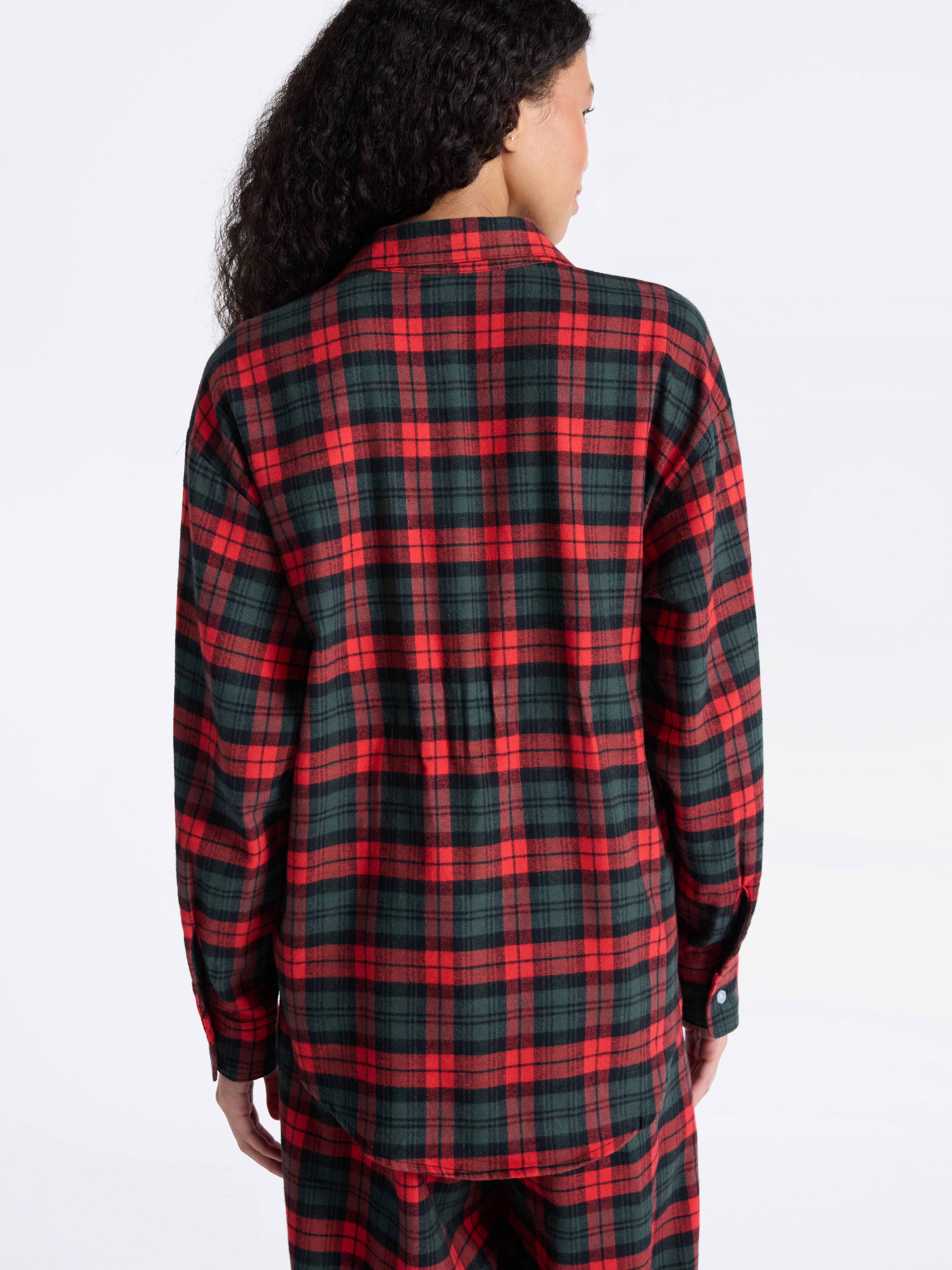 No Boundaries Sleepwear Cotton Flannel Button Down Shirt, Women’s