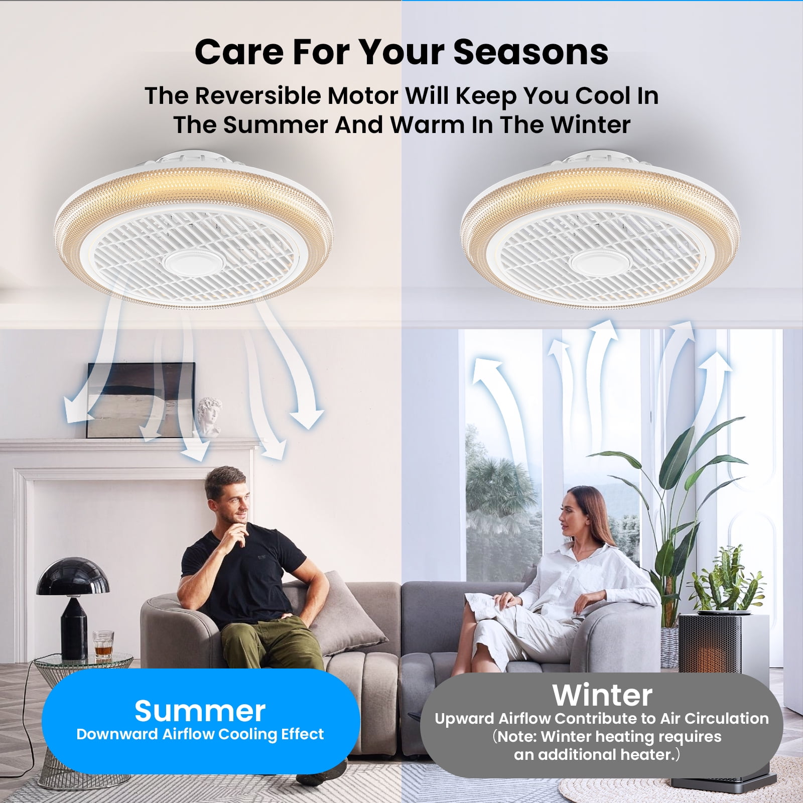 BLITZWILL 16" Ceiling Fan with Lights, With RGB Back Ambient Light,Remote & APP Control,Dimmable Color Temperature and 6 Wind Speeds & Timing,Bladeless Enclosed Ceiling Fans