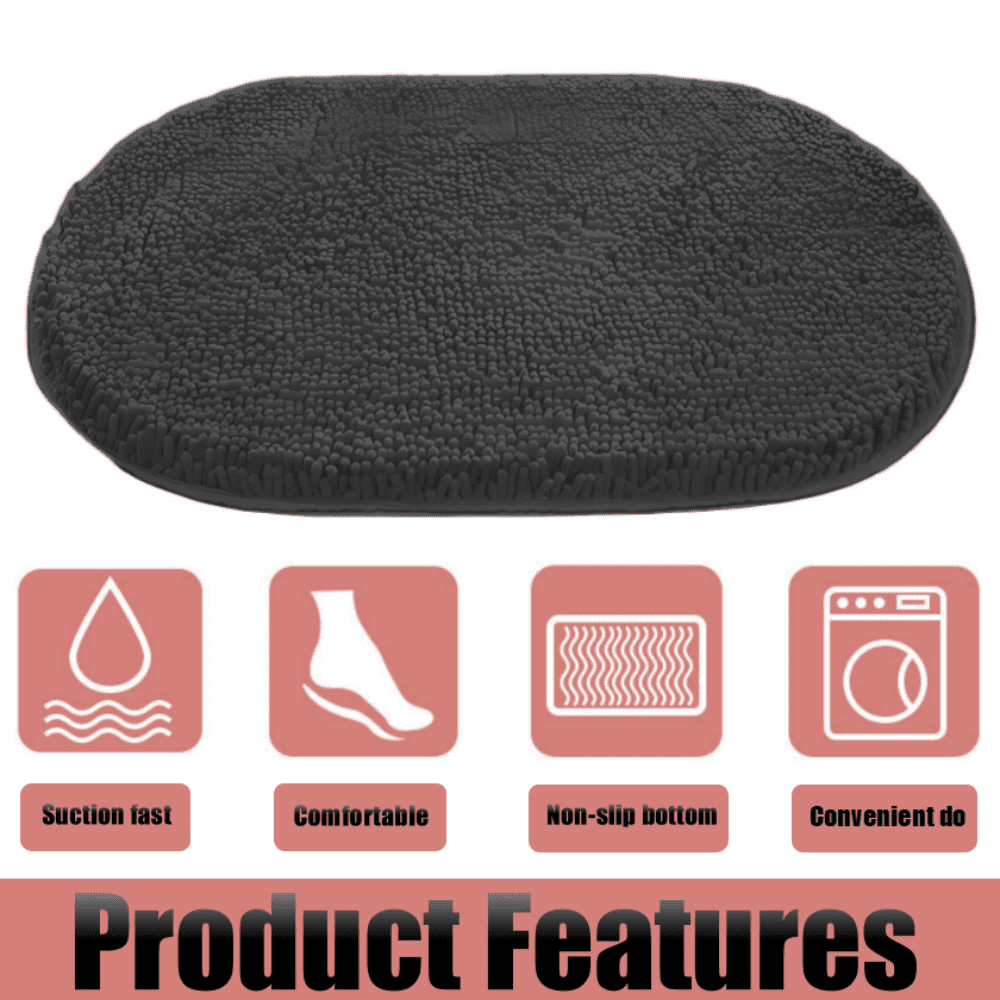 MK Gdledy Chenille Oval Bath Rug 20x32, Rubber Backing Quick Dry Washable Microfiber Mats，Black