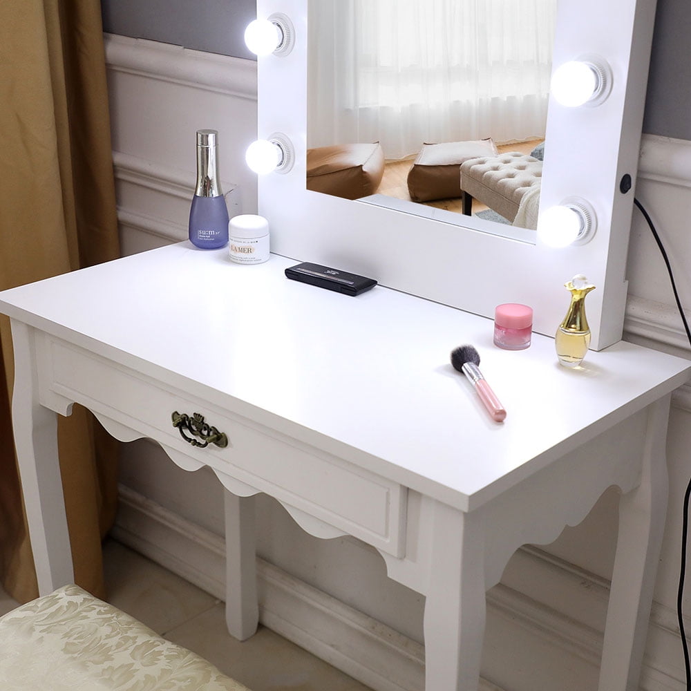 Lowestbest Dressing Table Vanity, White Dressing Vanity Table Desk for Bedroom, Bathroom, Closet, Hallway, Makeup Table with Jewelry Organizer and Storage Drawers (White Light) Lowestbest Dressing Table Vanity, White Dressing Vanity Table Desk for Bedroom, Bathroom, Closet, Hallway, Makeup Table with Jewelry Organizer and Storage Drawers (White Light)