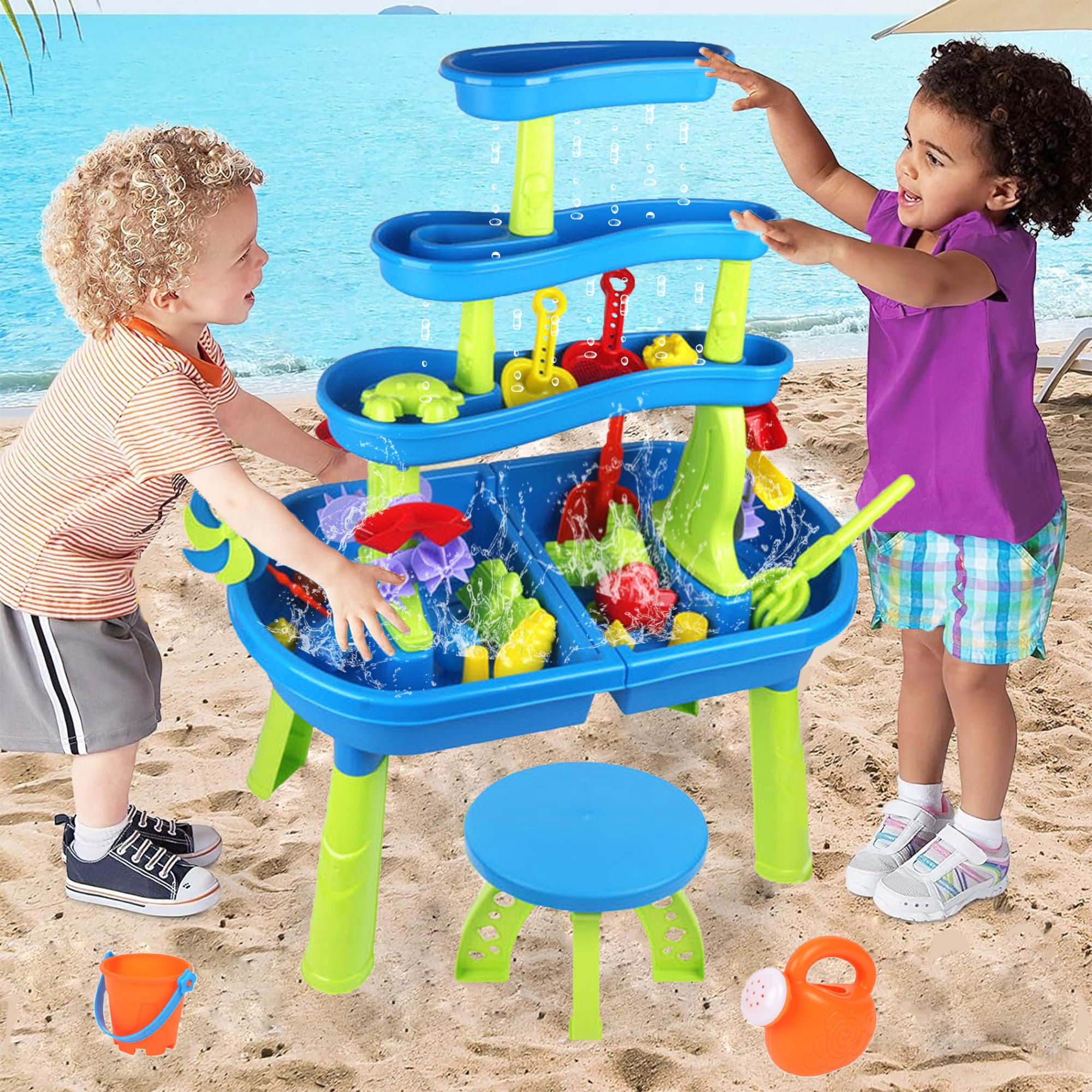 Richgv Sand Water Table for Toddlers 1-3, 4-Tier Water Play Table Outdoor Toys for Kids, Activity Sensory Play Water Table Beach Summer Outside Toys for Boys Girls