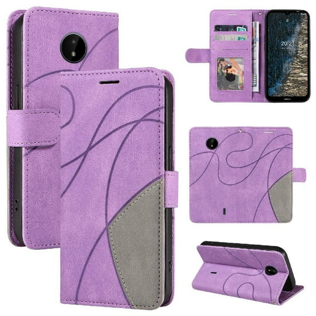 GANGXUN Flip Case for Nokia C10/C20 – Leather Wallet Cover with Card Slots, Kickstand & Color Stitching Protective Folio