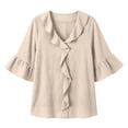 thumbnail image 3 of Womens Tops Women's Fashion V Neck Trim Pleated Blouse Casual Loose Fit Tops, 3 of 4