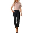thumbnail image 2 of INSPIRE CHIC Women's Elegant Collar Blouse Short Sleeve Work Office Button Down Satin Shirt XS Dark Pink, 2 of 5