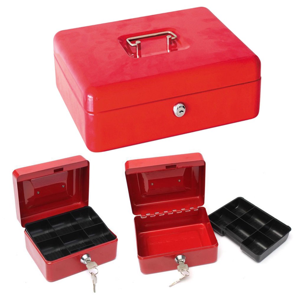 Ktaxon Protable Metal Tiered Cash Money Box Lock Locking Bank Safe Key