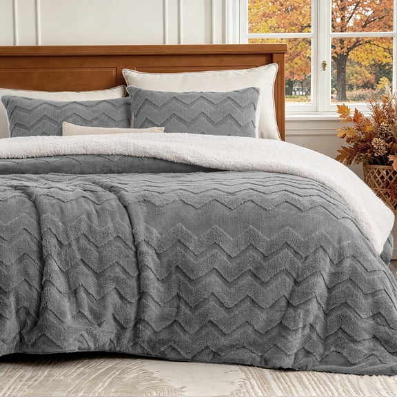 SoComfy by Bedelite Fluffy Sherpa Queen Comforter Set,Grey