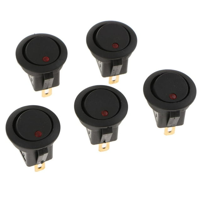 Interruptor de 5 piezas, 12V, 16A, interruptor de palanca de encendido y apagado, de punto de , coche, camión, elect luz roja DYNWAVEMX Interruptor basculante redondo