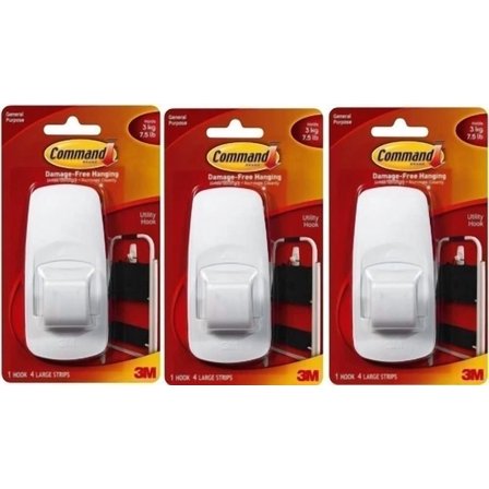 Command Jumbo Plastic Hook With Adhesive Strips, 3-Hooks