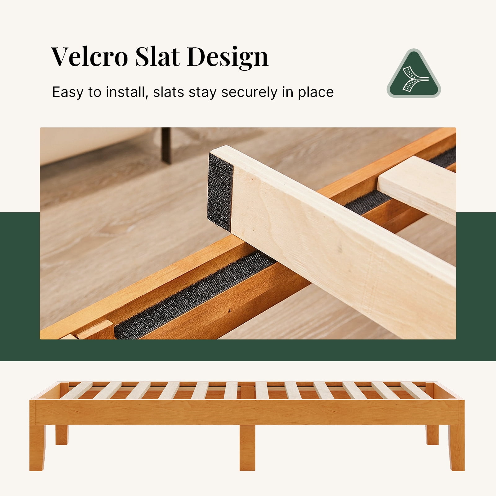 CONCETTA 12 Inch Twin Natural Pine Platform Bed Frame, Wood Slat Support, No Box Spring Needed