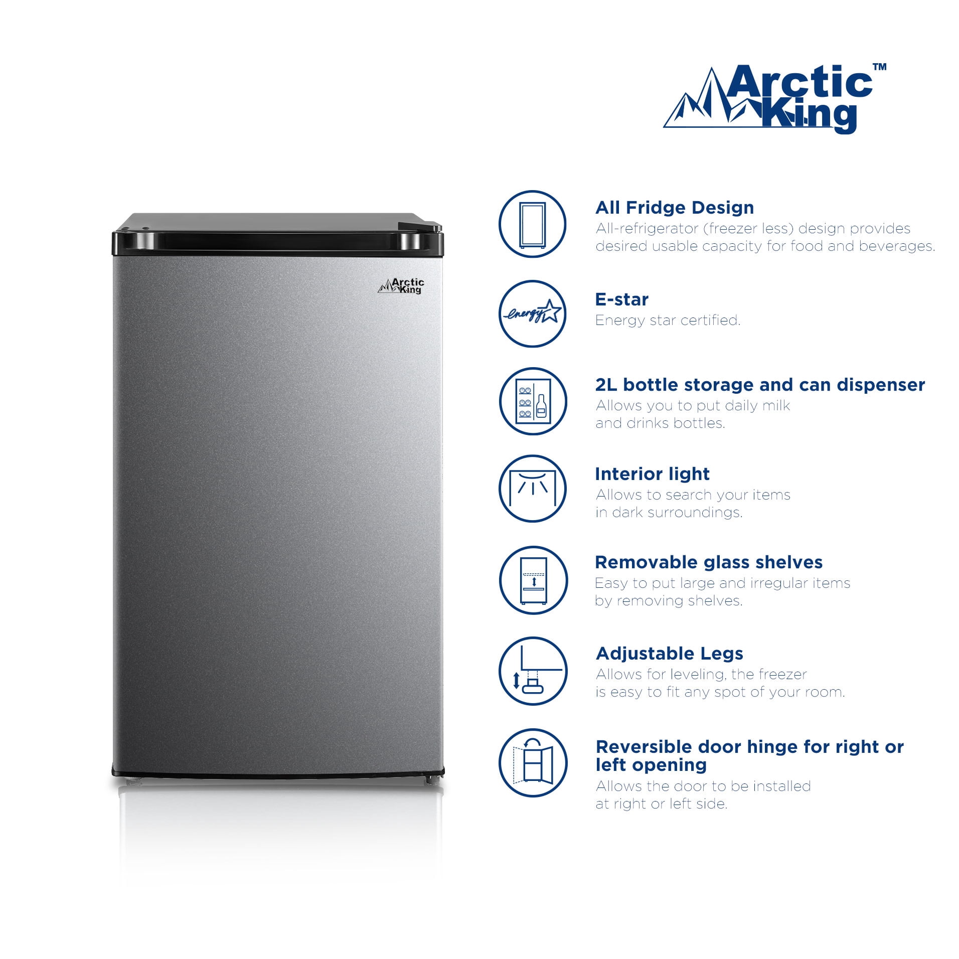 Arctic King 4.4 Cu Ft Compact Refrigerator, Stainless Steel – Mini Fridge with Freezer, Single Door Small Refrigerator for Apartment, Dorm, Office