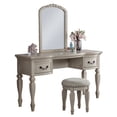 thumbnail image 1 of Poundex Wood Vanity Set with Stool and Mirror in Antique White, 1 of 7