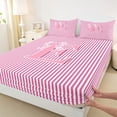 thumbnail image 4 of Feelyou Bow Letter E Bed Sheets for Girls, Pink Stripes Line King Sheets, 4pcs, 4 of 5