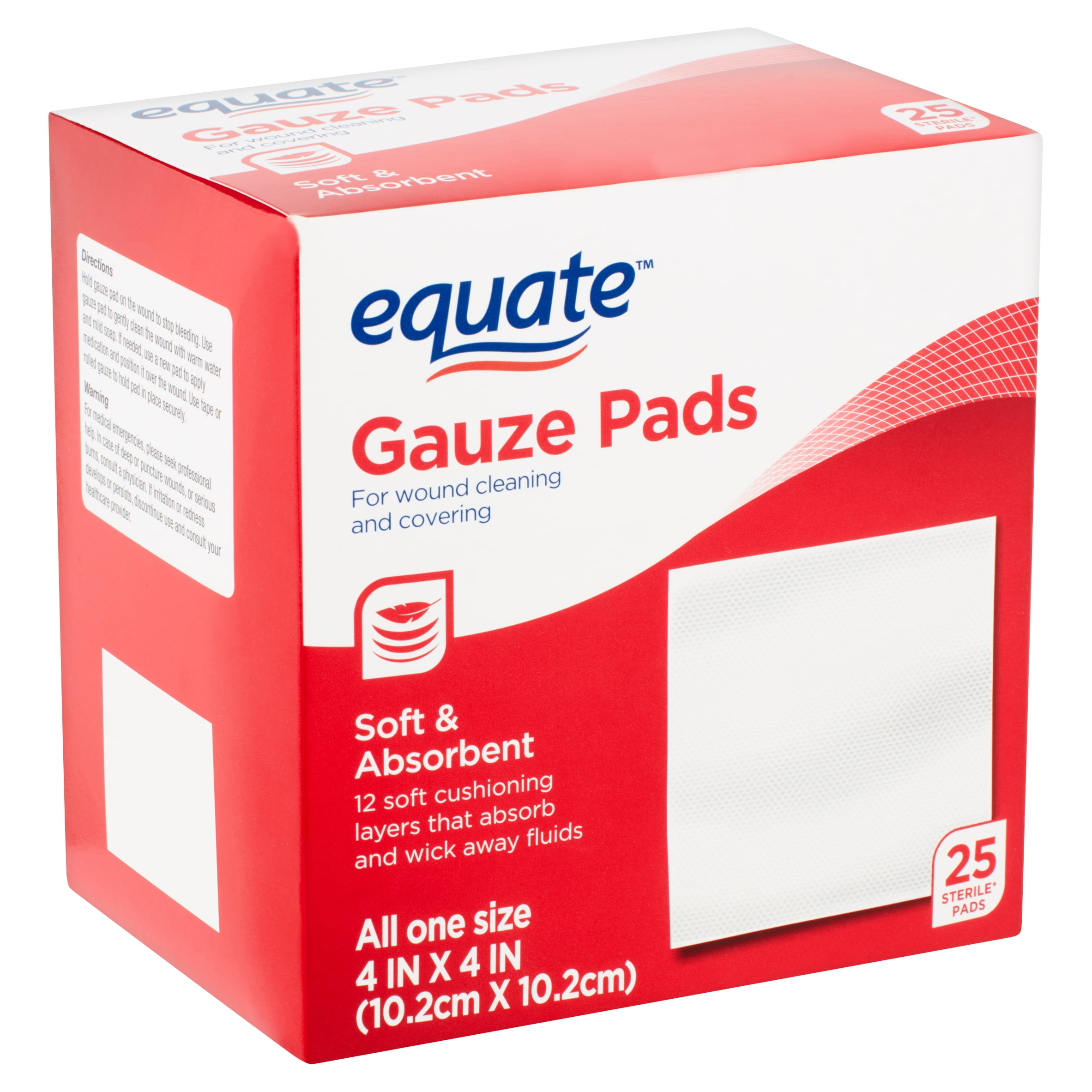 Equate Gauze Pads, 4 in x 4 in, 25