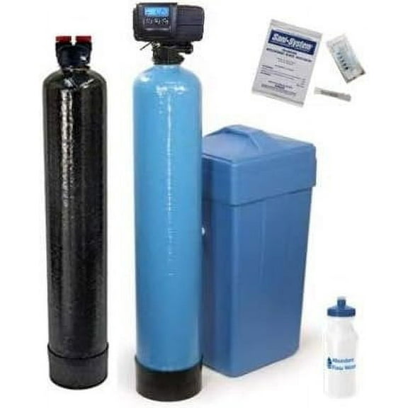 Fleck Combo Package Abundant Flow Built 5600SXT 48,000 Grain Water Softener with Upflow Filter 10% Resin with Carbon, Blue