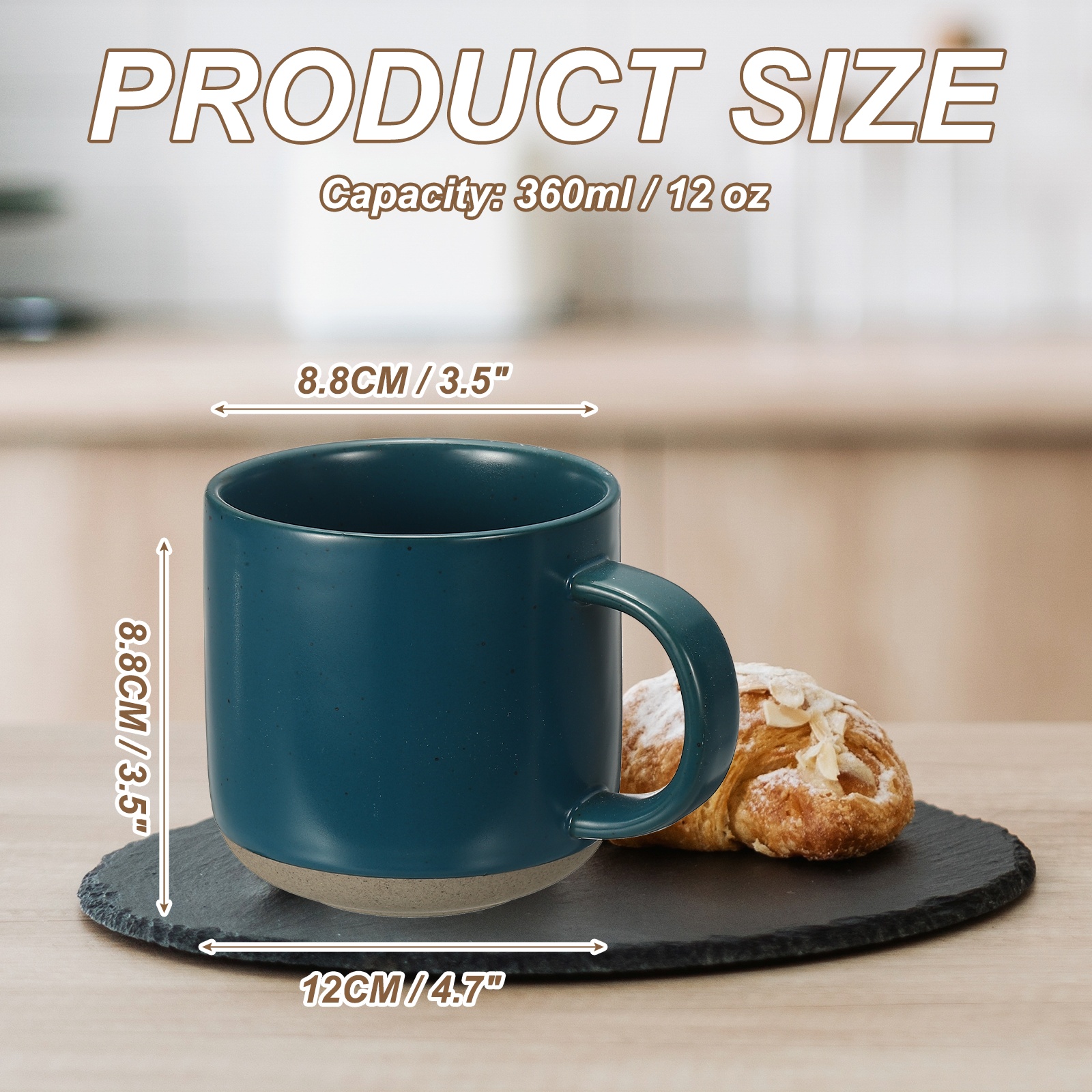 Uxcell Handmade Vintage Espresso Cups, 12 oz Ceramic Coffee Mug Stoneware Tea Cup with Handle Dishwasher and Microwave Safe for Latte Cappuccino Milk Office Home Gifts, Blue