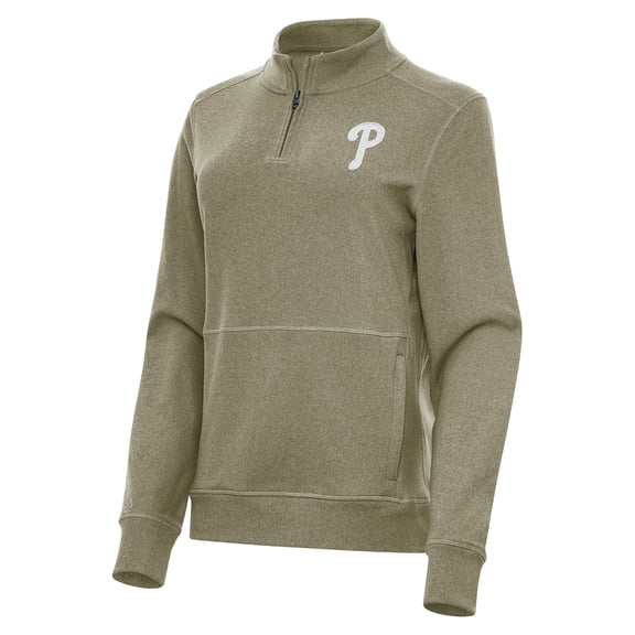 Women's Antigua Olive Philadelphia Phillies Crush Quarter-Zip Jacket