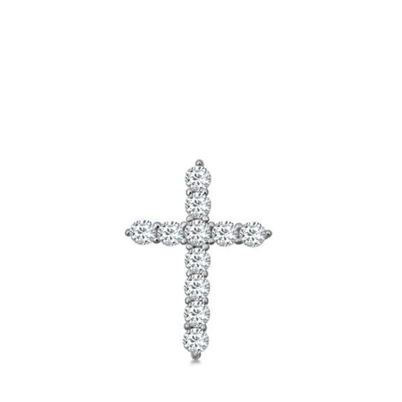 Studded Navette Cross Pendant Clear Cubic Zirconia .925 Sterling Silver Charm Jewelry Female Unisex
