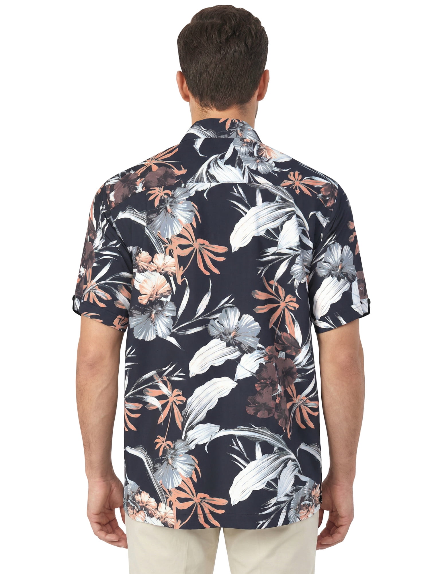 Café Luna Men's and Big Men's All-Over Floral Print Short Sleeve Woven Shirt, Sizes S-4X