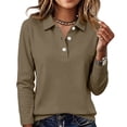 thumbnail image 2 of Womens Long Sleeve Polo Shirts V Neck Collared Button Down Shirt | Polo Shirts,V Neck, Collared, Button Down Light Brown 2XL, 2 of 6