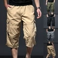 thumbnail image 1 of Styesk Men's Pants Men's Summer Solid Color Multi Pocket Workwear With Elastic Waist Button Fashion Shorts, 1 of 8
