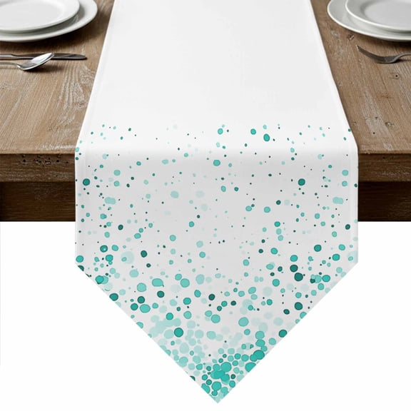 Turquoise Polka Dot Table Runner Linen Burlap Table Runner 48 Inches Long Abstract Modern Art Dots Watercolor Dresser Scarves for Kitchen Island Coffee Dining Party Wedding Holiday Decor 13"x48"