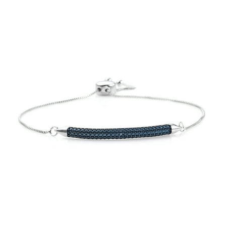 - Bolo Bar Bracelet for Women 925 Sterling Silver Platinum Plated Round Blue Diamond Jewelry Gift Adjustable