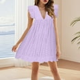 thumbnail image 2 of vigerkar Women's Sexy Summer V Neck Dress with Short Loose Ruffle Sleeve Dress Purple, L, 2 of 6