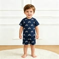 thumbnail image 2 of VNKIDY Boys Kids Summer Two Piece Outfit With Round Neck Short Sleeve Motorcycle Print T Shirt Elastic Waist Shorts For Casual Play Casual Set, 2 of 4