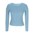 thumbnail image 5 of Women's Slim Fitted Long Sleeve Basic Tops Spring Crewneck Shirts Ribbed Knit Sweater Fashion Casual Tee Light Blue 2XL, 5 of 7