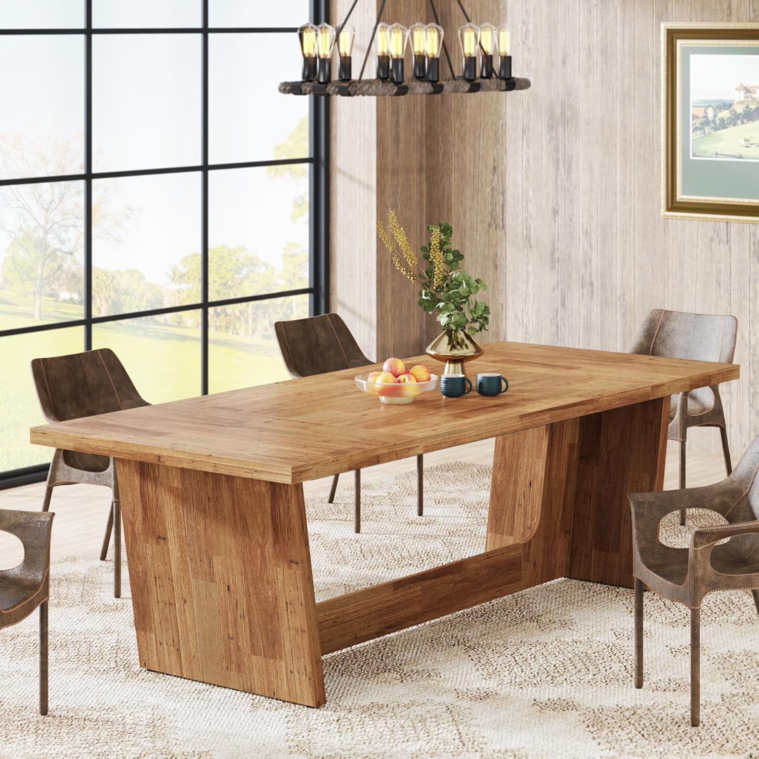 Finmind 70.87-Inch Rectangular Dining Table in Farmhouse Style, Solid Wood, Seats 6-8, Walnut