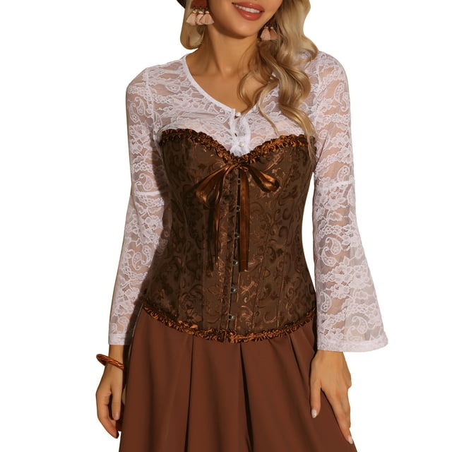 INSPIRE CHIC Corset à Lacets pour Femmes Bustier Sans Bretelles Victorien Corset Top Marron TG