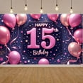 thumbnail image 3 of Pink Theme 15th Birthday Banner Glitter Design Sweet 15 Display Gold Stars Pink Balloons 15th Celebration Background for 15th Birthday Party Quinceanera Event Teen Girl Celebration, 3 of 9